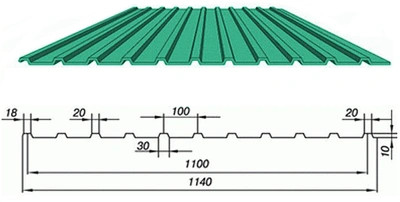 Профнастил С-10 разнополочный (1,168/1,125м) Zn 0,5 мм