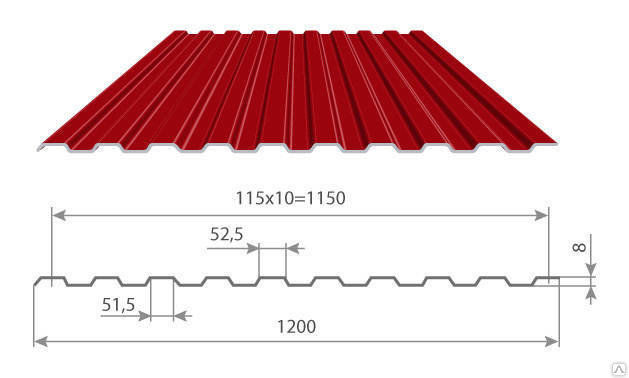 Профнастил С-8 (1,2/1,15м) ZN 0,45 мм